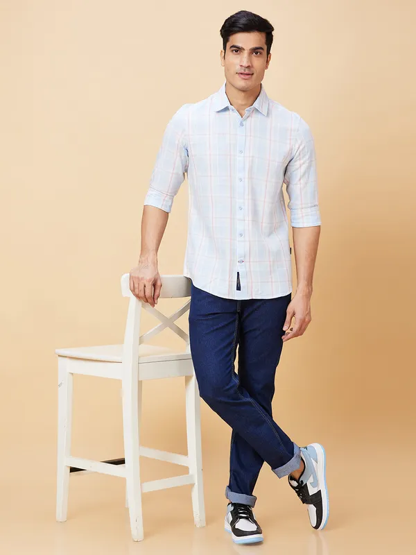 Being Human Clothing Men Slim Fit Shirts-Sky