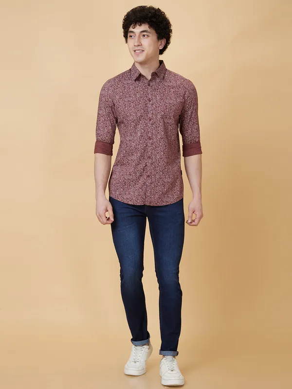 Being Human Clothing Men Slim Fit Shirts-Maroon