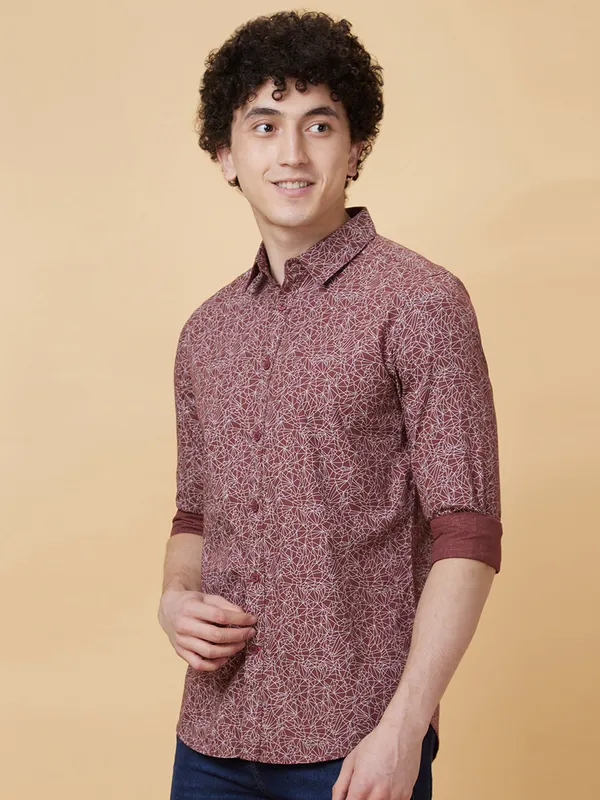 Being Human Clothing Men Slim Fit Shirts-Maroon