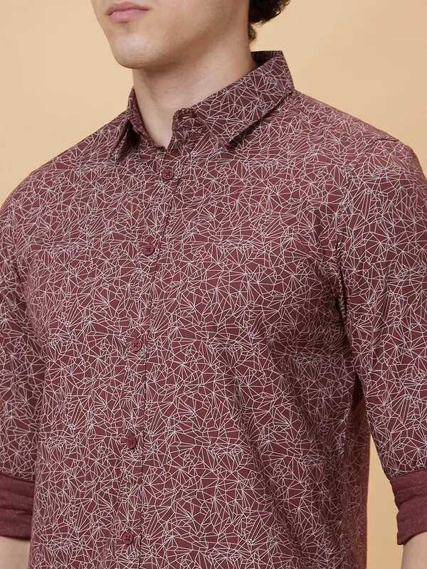 Being Human Clothing Men Slim Fit Shirts-Maroon