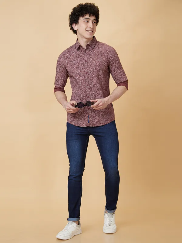 Being Human Clothing Men Slim Fit Shirts-Maroon