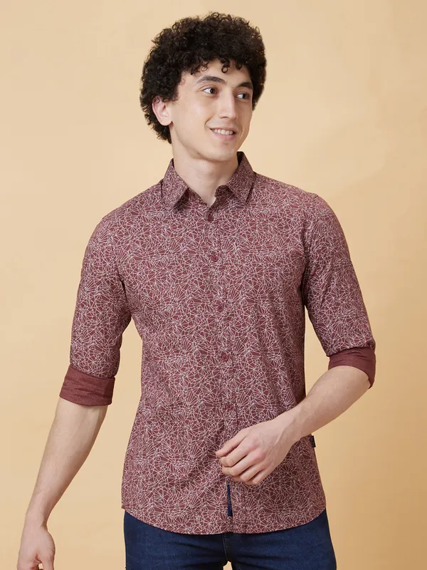 Being Human Clothing Men Slim Fit Shirts-Maroon