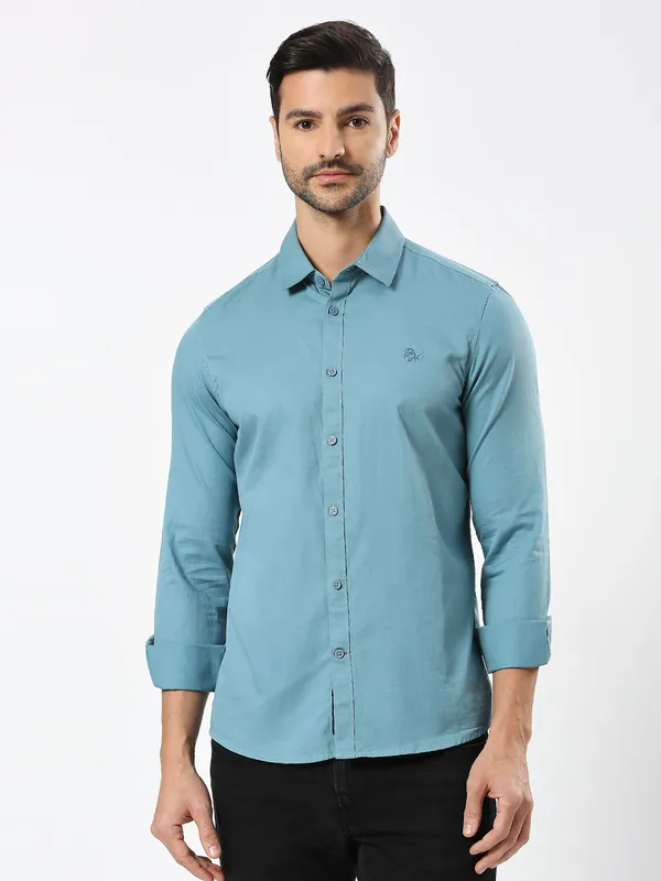 Being Human Men Slim Fit Shirts-Teal