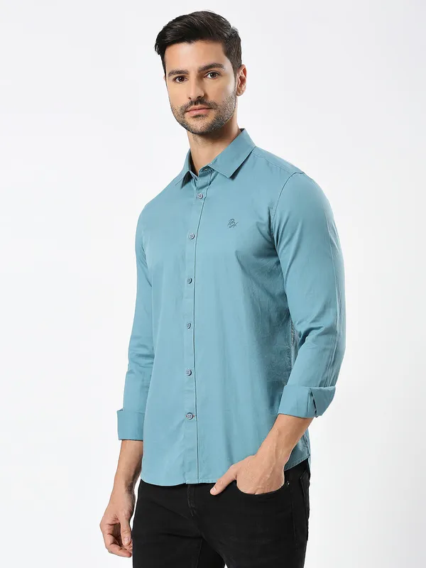 Being Human Men Slim Fit Shirts-Teal