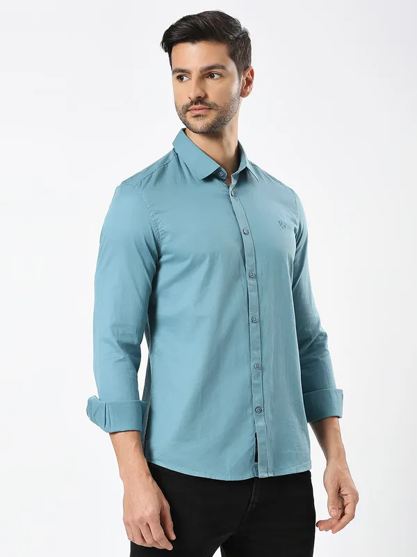 Being Human Men Slim Fit Shirts-Teal