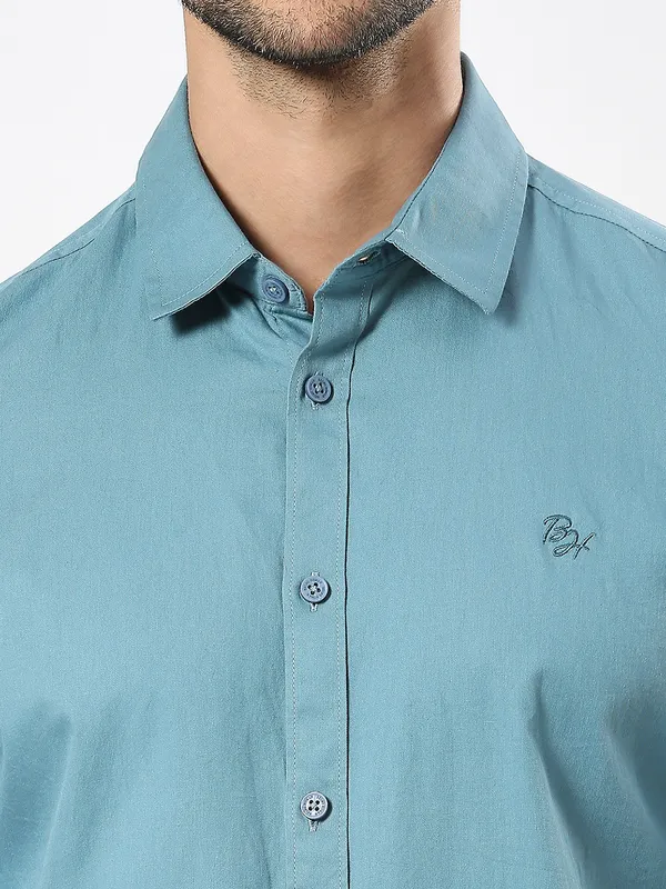 Being Human Men Slim Fit Shirts-Teal