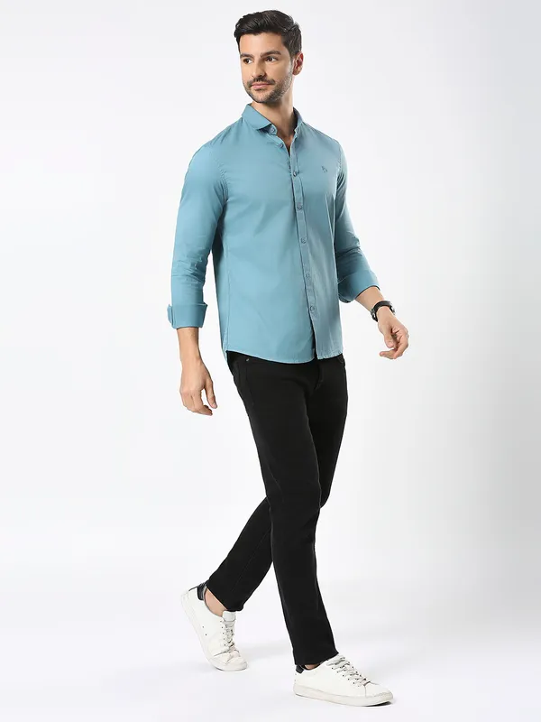 Being Human Men Slim Fit Shirts-Teal