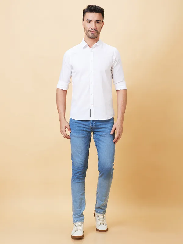 Being Human Men Slim Fit Shirts-White