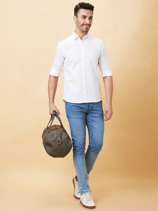 Being Human Men Slim Fit Shirts-White