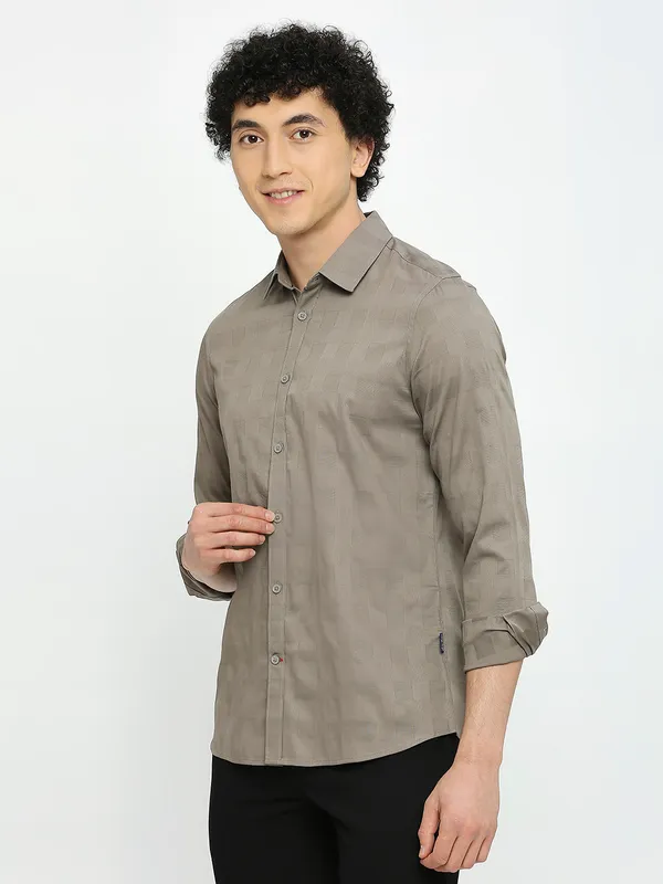 Being Human Men Slim Fit Shirts-Coffee