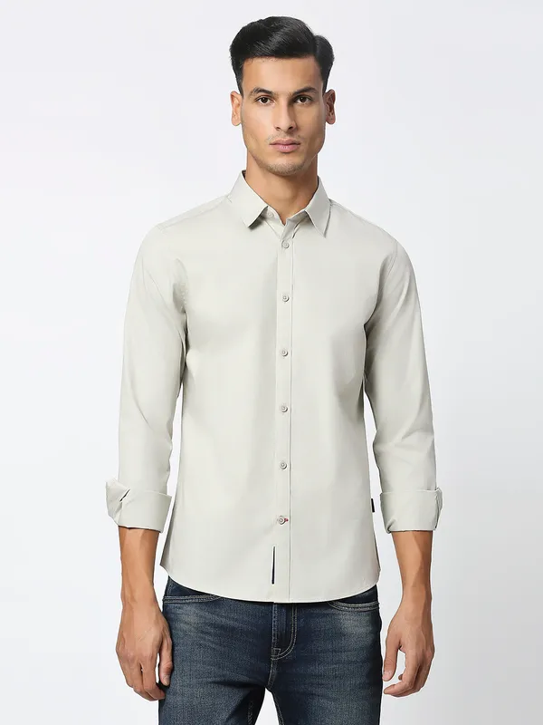 Being Human Men Slim Fit Shirts-Beige