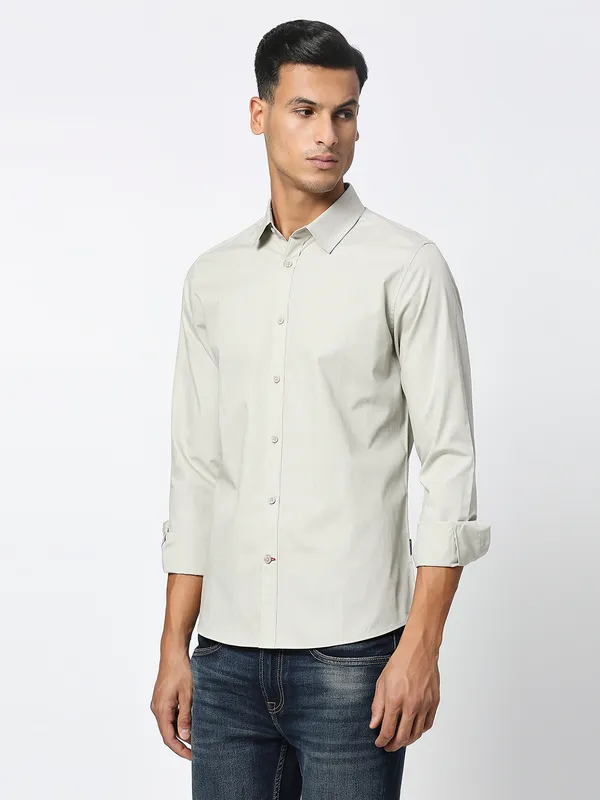 Being Human Men Slim Fit Shirts-Beige