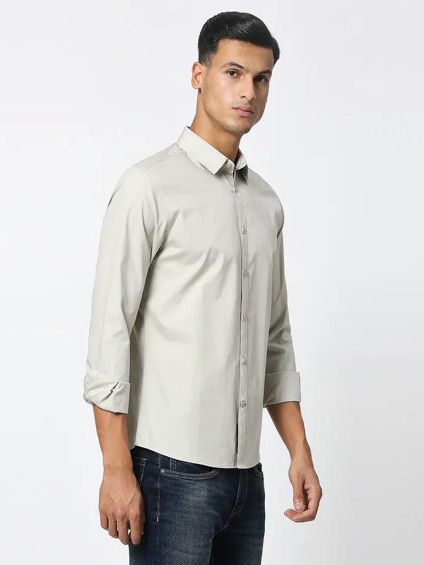 Being Human Men Slim Fit Shirts-Beige