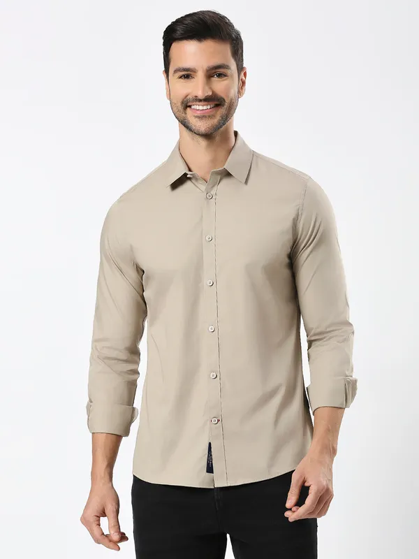 Being Human Clothing Men Slim Fit Shirts-Light Pista
