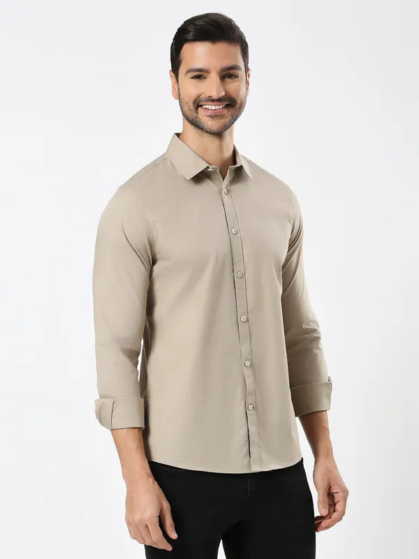 Being Human Clothing Men Slim Fit Shirts-Light Pista