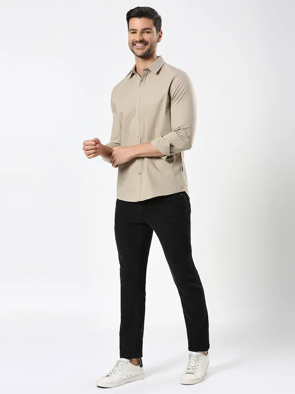Being Human Clothing Men Slim Fit Shirts-Light Pista