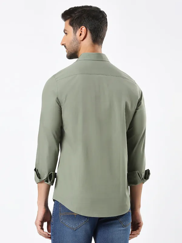 Being Human Men Slim Fit Shirts-Light Olive