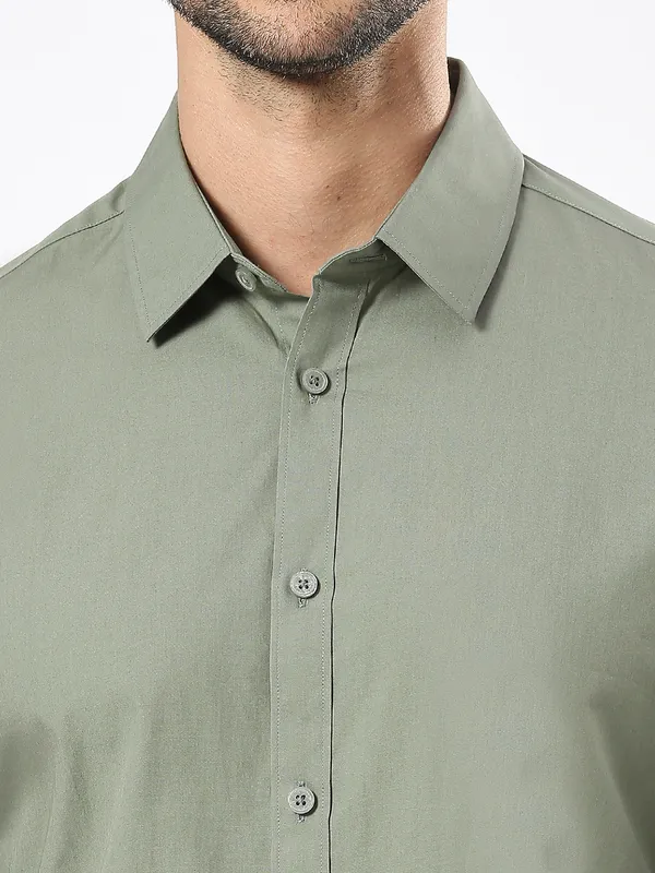 Being Human Men Slim Fit Shirts-Light Olive