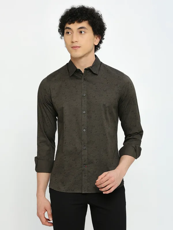 Being Human Clothing Men Slim Fit Shirts-Bottle Green
