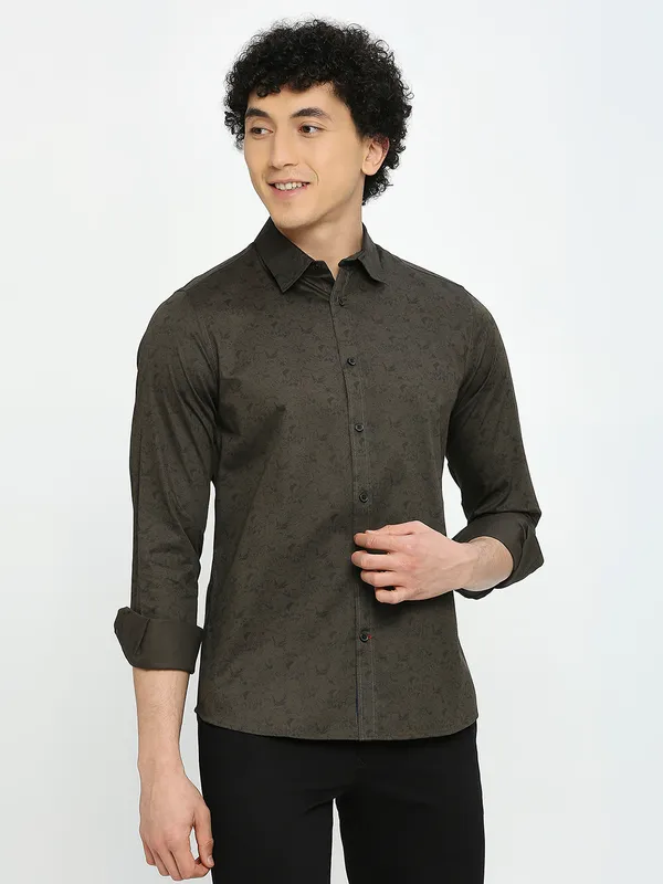 Being Human Clothing Men Slim Fit Shirts-Bottle Green