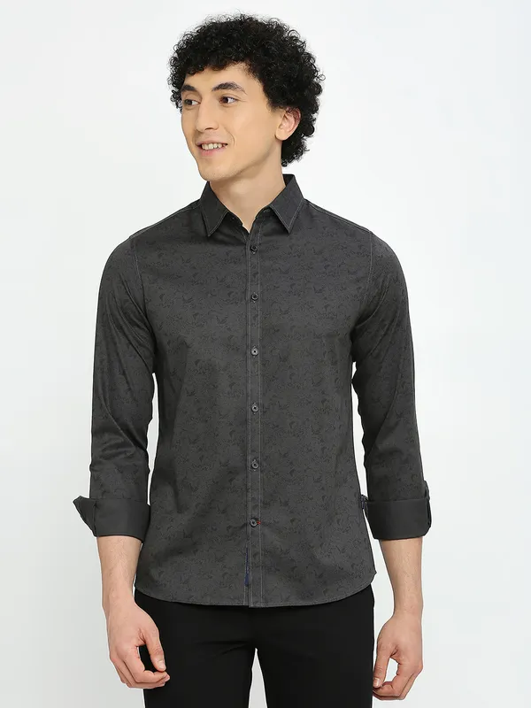 Being Human Clothing Men Slim Fit Shirts-Charcoal