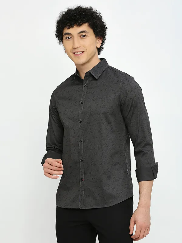 Being Human Clothing Men Slim Fit Shirts-Charcoal