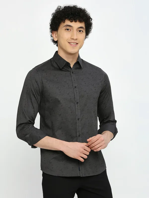 Being Human Clothing Men Slim Fit Shirts-Charcoal