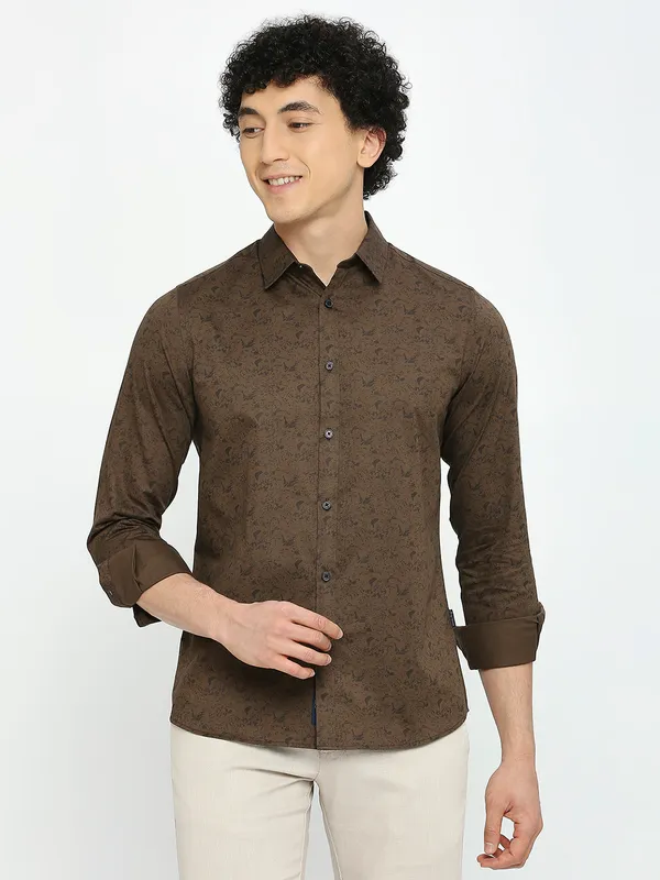 Being Human Clothing Men Slim Fit Shirts-Dk Brown