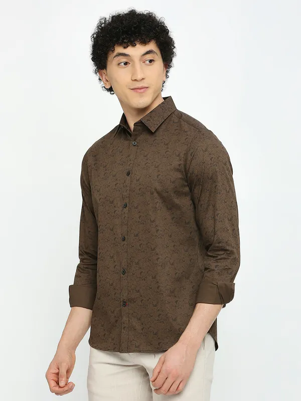 Being Human Clothing Men Slim Fit Shirts-Dk Brown