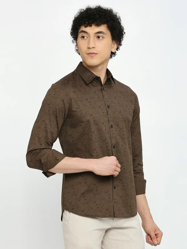 Being Human Clothing Men Slim Fit Shirts-Dk Brown
