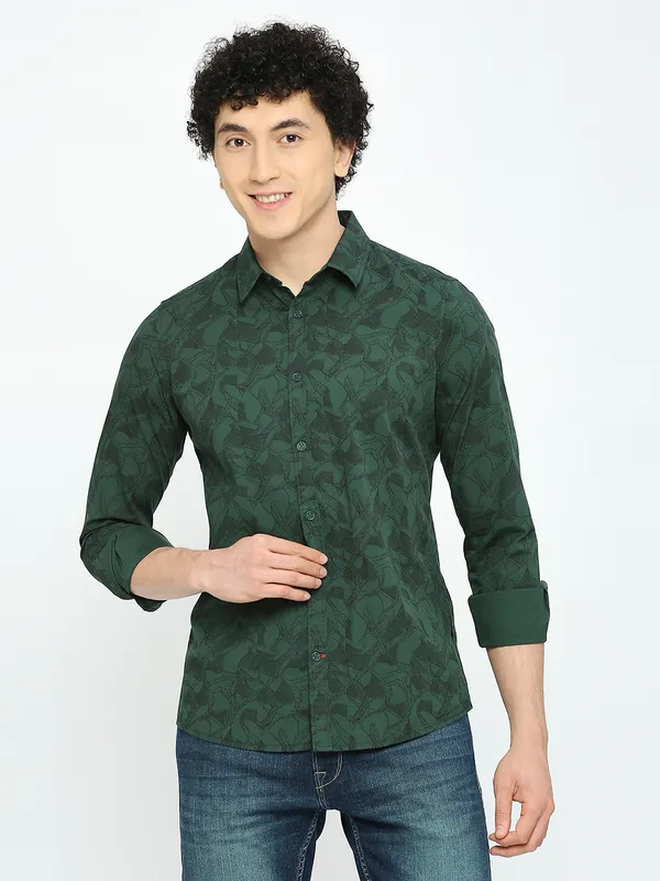 Being Human Clothing Men Slim Fit Shirts-Forest Green