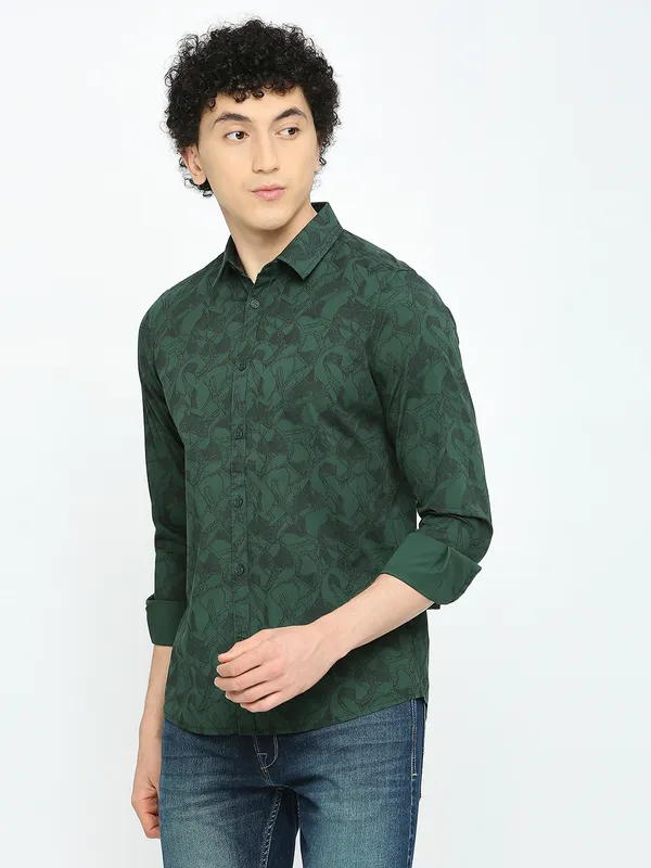 Being Human Clothing Men Slim Fit Shirts-Forest Green