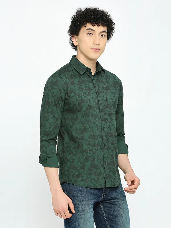 Being Human Clothing Men Slim Fit Shirts-Forest Green