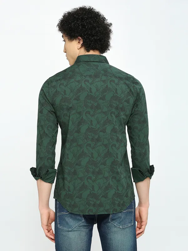 Being Human Clothing Men Slim Fit Shirts-Forest Green