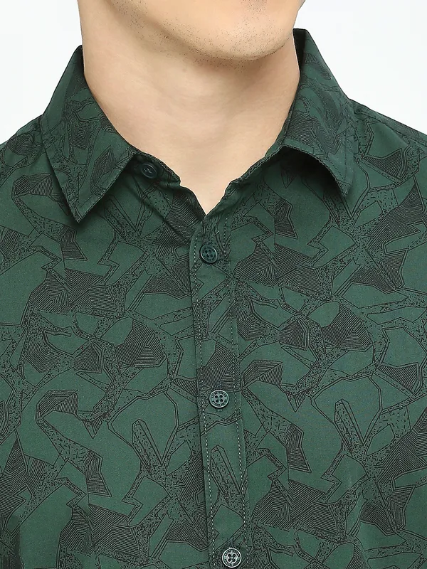 Being Human Clothing Men Slim Fit Shirts-Forest Green