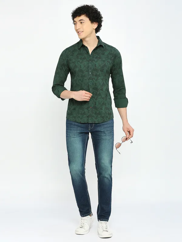 Being Human Clothing Men Slim Fit Shirts-Forest Green