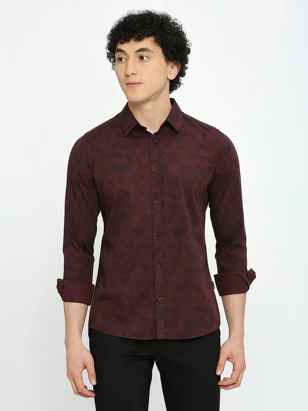 Being Human Clothing Men Slim Fit Shirts-Wine