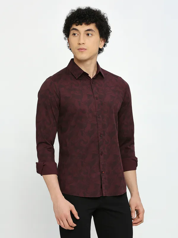 Being Human Clothing Men Slim Fit Shirts-Wine