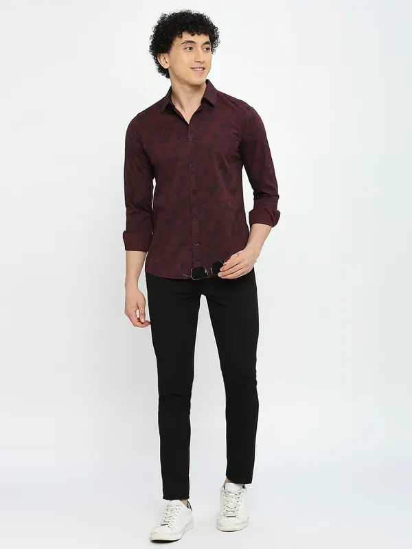 Being Human Clothing Men Slim Fit Shirts-Wine