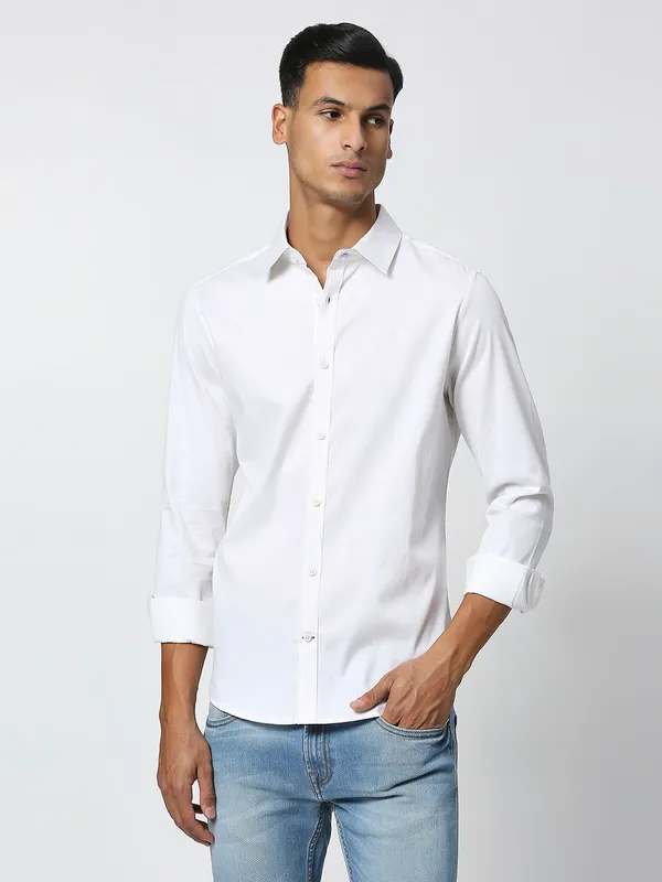 Being Human Men Slim Fit Shirts-White