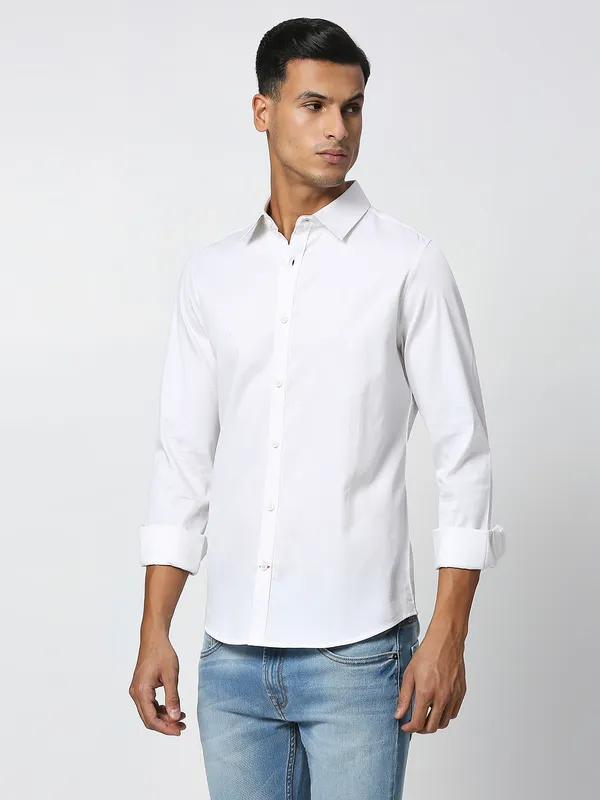 Being Human Men Slim Fit Shirts-White