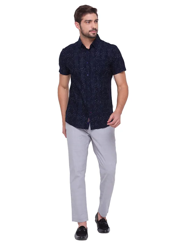 Being Human Clothing Men Slim Fit Collared Shirts-Navy