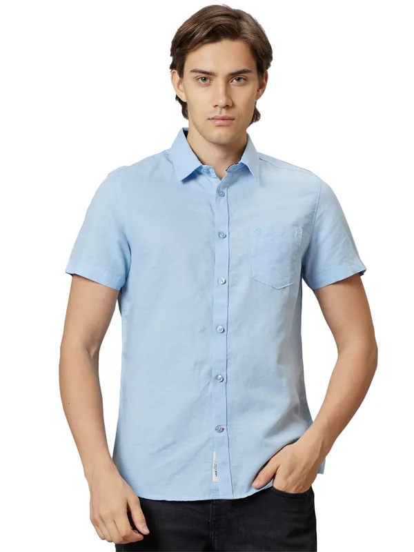 Being Human Slim Fit Men Collared Shirts-Lt.Blue