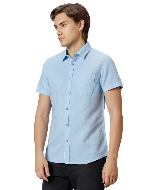 Being Human Slim Fit Men Collared Shirts-Lt.Blue