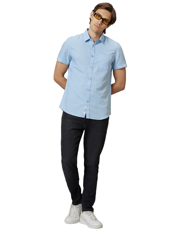 Being Human Slim Fit Men Collared Shirts-Lt.Blue