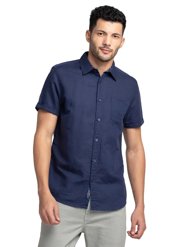 Being Human Clothing Men Slim Fit Collared Shirts-Navy