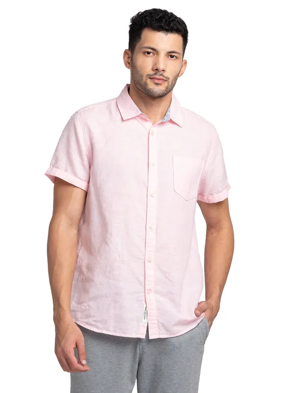 Being Human Clothing Men Slim Fit Collared Shirts-Pink
