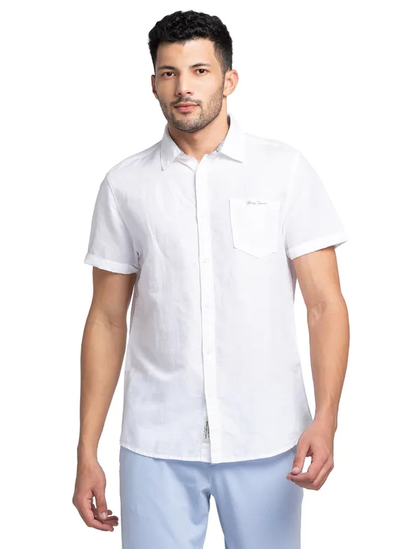 Being Human Slim Fit Men Collared Shirts-White