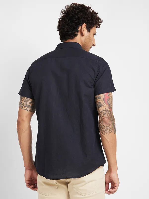Being Human Slim Fit Men Collared Shirts-Black