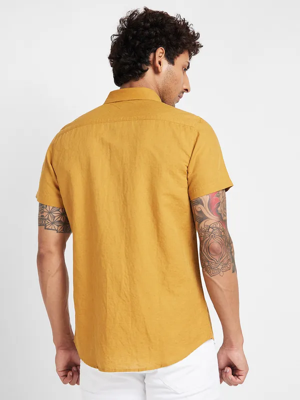 Being Human Slim Fit Men Collared Shirts-Mustard